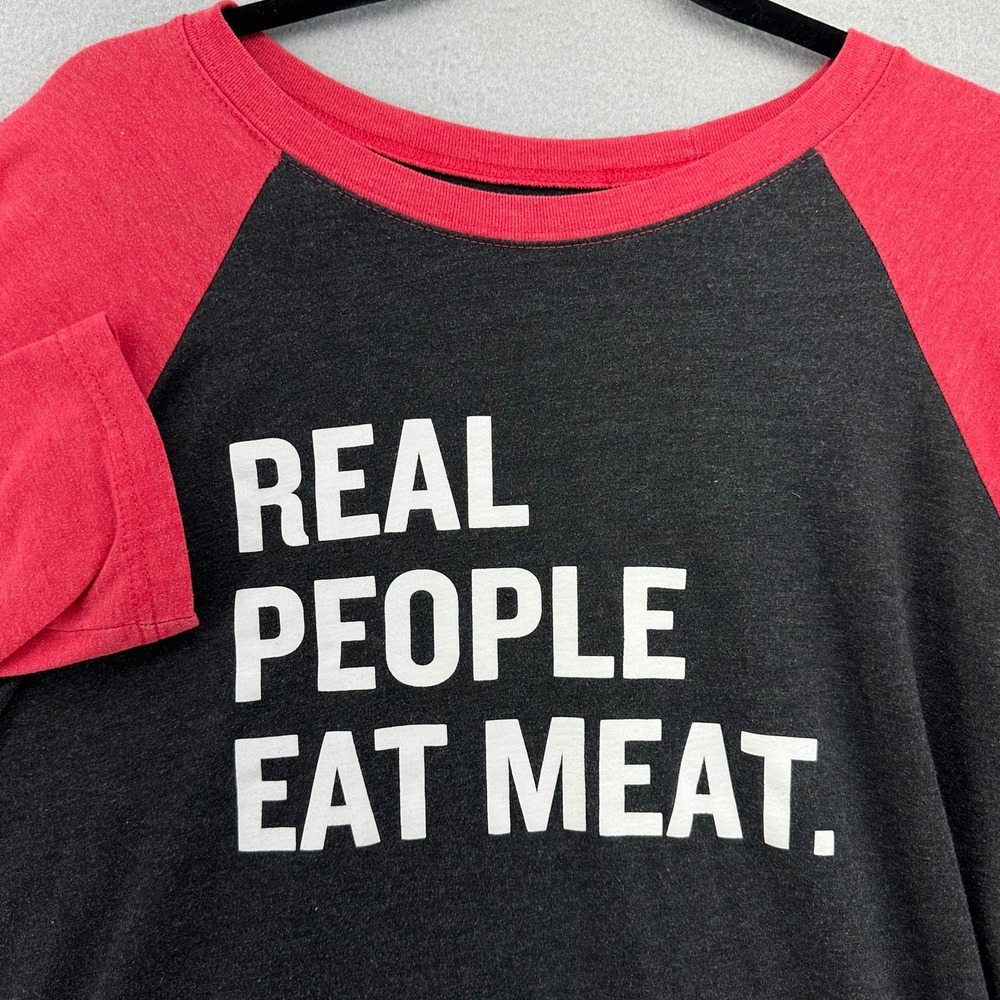 Y2K Rudy's‎ BBQ Raglan Shirt Real People Eat Meat 3/4 Sleeve XL Texas Tourist